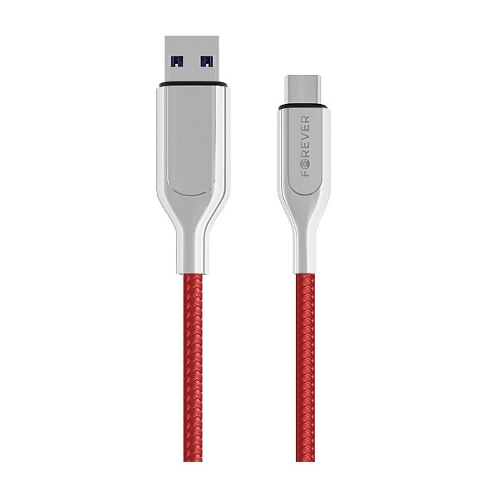 Cablu Date si Incarcare USB la USB Type-C Forever Core UltraFast, 5A, 1 m, Rosu - Argintiu