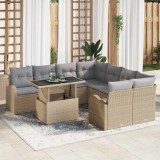 VidaXL Set de canapele pentru grădină cu pernă 9 pcs Bej Rattan poli