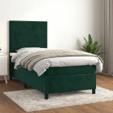 vidaXL Pat box spring cu saltea, verde &icirc;nchis, 90x190 cm, catifea 3142878