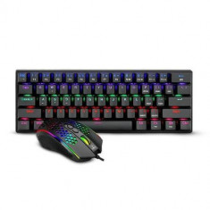 Kit tastatura si mouse T-Dagger Main Force, iluminare Rainbow, USB (Negru)