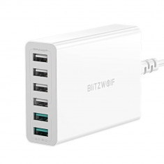 Incarcator retea BlitzWolf BW-S15, 6x USB, Quick Charge 3.0, 60W, Alb foto