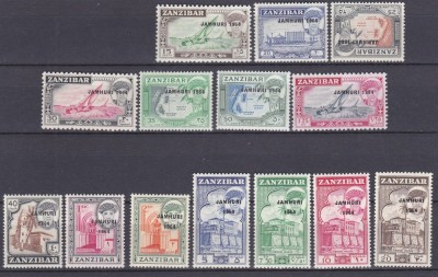 DB1 Zanzibar Penultimul Sultan Uzuale Supratipar Anglia 1964 Ocupatii Motive Locale 14 v. ( 2 lipsa 5, 10 c ) MNH foto
