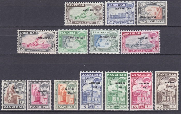 DB1 Zanzibar Penultimul Sultan Uzuale Supratipar Anglia 1964 Ocupatii Motive Locale 14 v. ( 2 lipsa 5, 10 c ) MNH