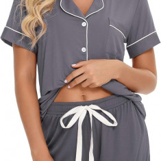 ng Femei Buton în jos pijama set V-Neck mânecă scurtă Sleepwear Soft Pj Seturi S