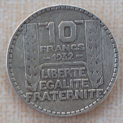 (A633) MONEDA DIN ARGINT FRANTA - 10 FRANCS FRANCI 1932, 10 GRAME, PURITATE 680 foto