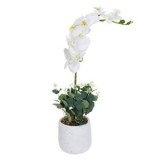 Ghiveci decorativ ceramic alb cu orhidee artificiala alba, &Oslash;13x54cm, CMCLASS