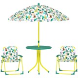 AIYAPLAY Masă de Picnic pentru Copii, Set Masă și Două Scaune Pliabile cu Umbrelă Demontabilă, Tematică Jungle, Mobilier de Exterior pentru Grădină, T