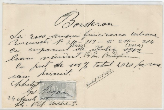 Romania, Borderou (I), 1912