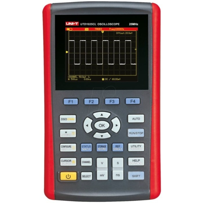 osciloscop portabil, gds-207, functii multimetru digital, 70mhz, lcd 7inch, 2 canale, functii hold si min/max, procesare fft