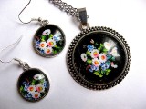 set pandantiv , cercei cu model floral 30207