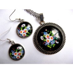 set pandantiv , cercei cu model floral 30207