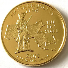 AMERICA QUARTER 1/4 DOLLAR 2000 LITERA P.(Massachusett-Statuia Minuteman),PLACAT foto