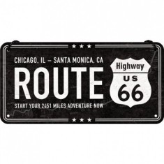 Placa metalica cu snur - Route 66 - 10x20 cm foto