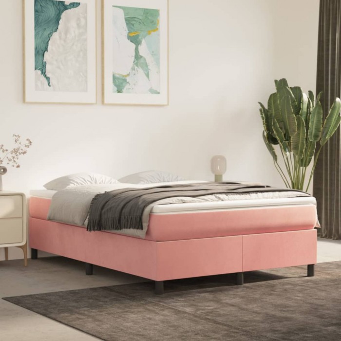 vidaXL Cadru de pat, roz, 140x190 cm, catifea 3121119