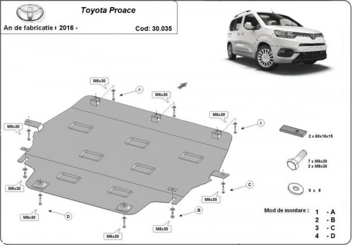 Scut metalic motor si radiator Toyota Proace 2016-prezent