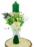 Lumanare de cununie, nunta sau botez, personalizabila cu trandafir matase si plante uscate (Verde), Eventissimi&reg;