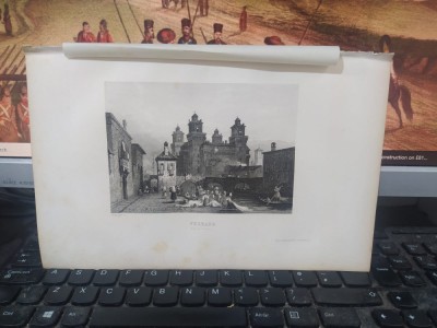 Gravură &amp;icirc;n oțel, Ferrare, Ferarra, Vue du Chateau, Ruargue, Paris 1853, 035 foto
