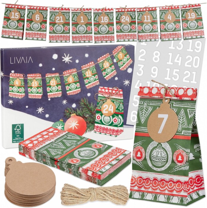 Set 50 piese calendar advent Livaia 2023, hartie, multicolor