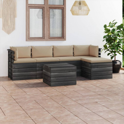 vidaXL Set mobilier grădină paleți cu perne, 6 piese, lemn masiv pin foto