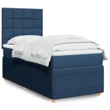 VidaXL Pat box spring cu saltea, albastru, 100x200 cm, textil