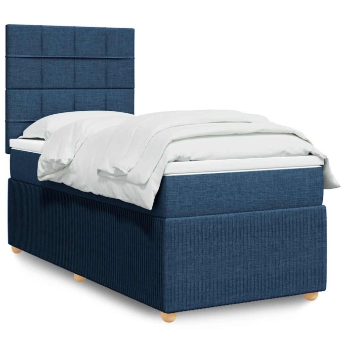 vidaXL Pat box spring cu saltea, albastru, 100x200 cm, textil 3291973