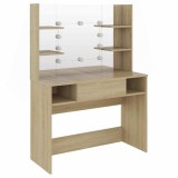 Cumpara ieftin Masa machiaj cu lumini LED, stejar, 100x40x135 cm , MDF
