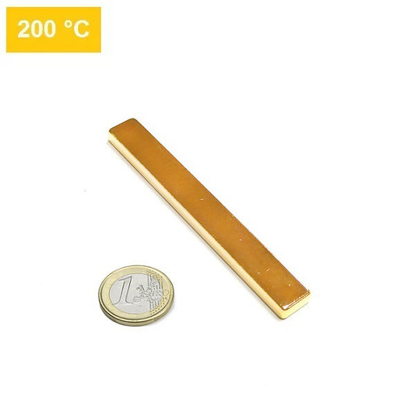 Magnet neodim bloc, 80x10x5 mm, 38EH, placat aur
