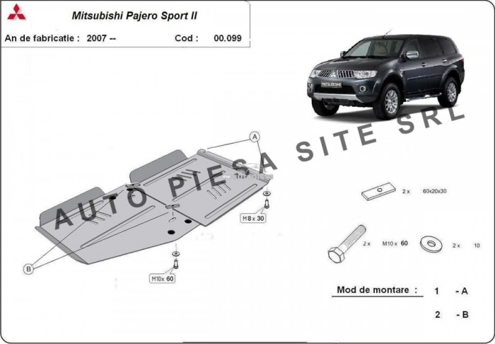 Scut metalic cutie + diferential Mitsubishi Pajero Sport 2 II fabricat incepand cu 2007 APS-00,099