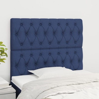 vidaXL Tăblii de pat, 2 buc, albastru, 100x7x78/88 cm, textil foto