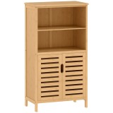 kleankin Mobile Bagno in Bamb&ugrave;, Mobiletto Bagno Salvaspazio con 2 Ante a Persiana e Ripiani Aperti, Armadietto da Terra per Sala da Pranzo, Salotto, S