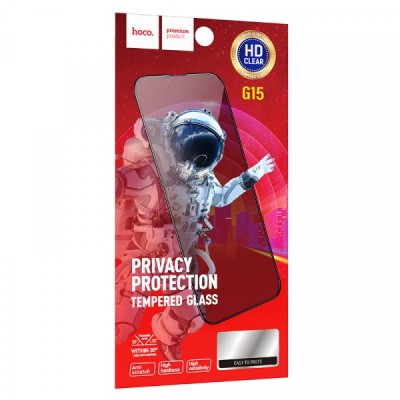 Folie de protectie Ecran Privacy HOCO G15 pentru Apple iPhone 16 Pro, Sticla Securizata, Full Glue, 5D foto