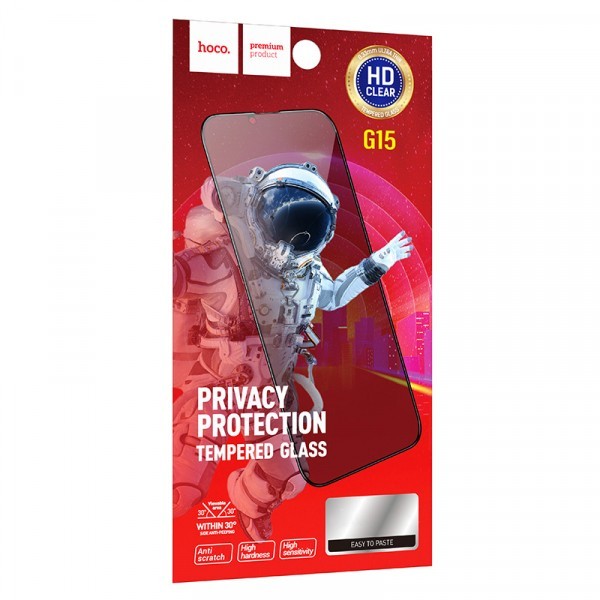 Folie de protectie Ecran Privacy HOCO G15 pentru Apple iPhone 16 Pro, Sticla Securizata, Full Glue, 5D