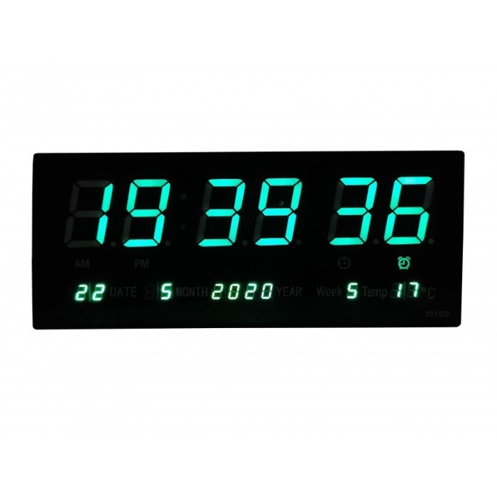 Ceas de perete elSales ELS-3615LV cu LED verde , afisare temperatura , data , alarma , format ora 12/24 ,