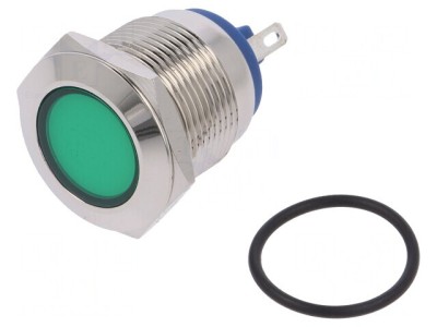 Lampa LED verde 12V 19mm alamă foto