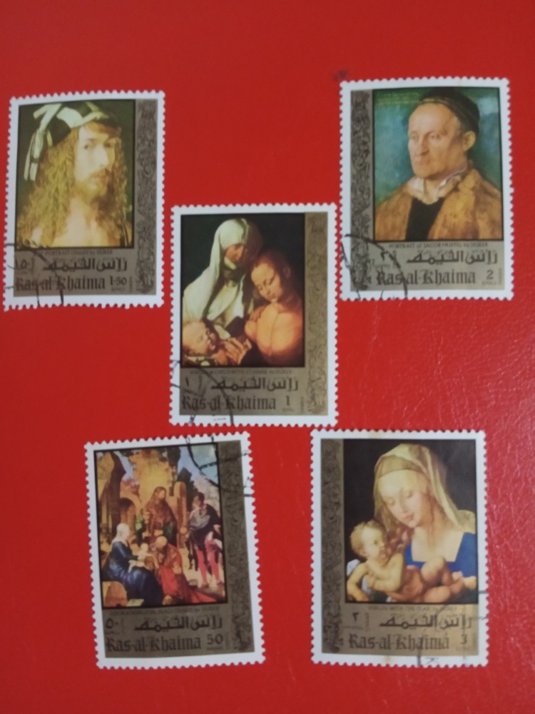 RAS AL KHAIMA, PICTURA DURER - 5 VALORI ȘTAMPILATE CU URME DE ȘARNIERĂ ...