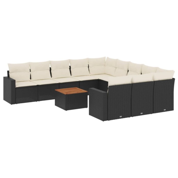 Set canapele de gradina, 12 piese, cu perne, negru, poliratan