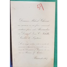 Alexandra Ghica si Ioan C. - Invitatie Casatorie, semnata de gravorul MUTZNER