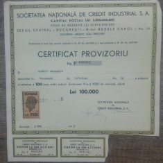 Certificat provizoriu Societatea Nationala de Credit Industrial