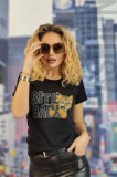 U834-1 Tricou casual cu imprimeu pisicuta si mesaj &quot;BITE BACK&quot;