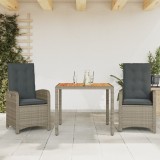 VidaXL Set mobilier de grădină cu perne, 3 piese, gri, poliratan