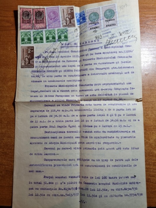 act de vanzare - din anul 1938 - flancat cu 17 timbre fiscale