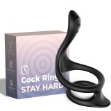 Armony For Him-Inel Anal Dublu Tail, Negru-Silicon