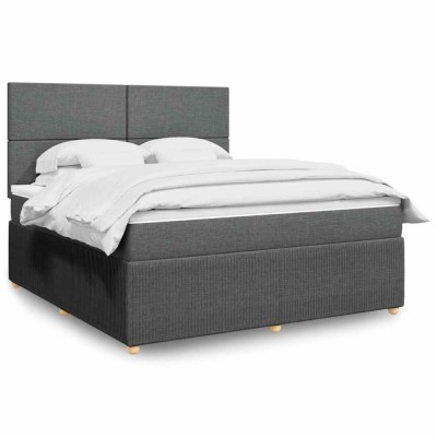 vidaXL Pat box spring cu saltea, gri &amp;icirc;nchis, 180x200 cm, textil 3292129 foto