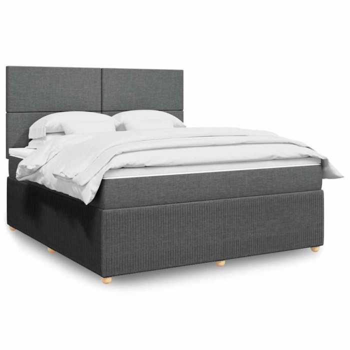 vidaXL Pat box spring cu saltea, gri &icirc;nchis, 180x200 cm, textil 3292129