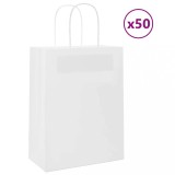 Pungi Hartie Albe cu Manere 21x11x28cm, 50 Buc vidaXL - Sacose Cadou, Cumparaturi, Ambalare, Kraft, Rezistente 10kg