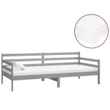 Cumpara ieftin Pat de zi cu saltea, gri, 90x200 cm, lemn masiv de pin
