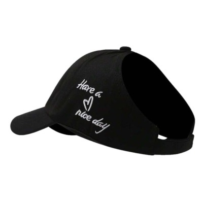 Sapca dama tip baseball , broderie inimioara, mesaj Have a Nice Day, coada de cal, Negru foto