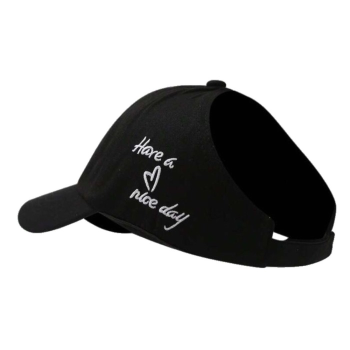 Sapca dama tip baseball , broderie inimioara, mesaj Have a Nice Day, coada de cal, Negru