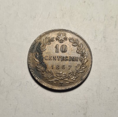 Italia 10 Centesimi 1867 T Piesa Frumoasa foto