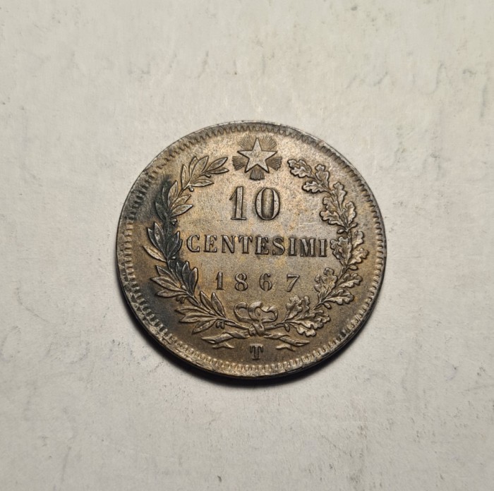 Italia 10 Centesimi 1867 T Piesa Frumoasa